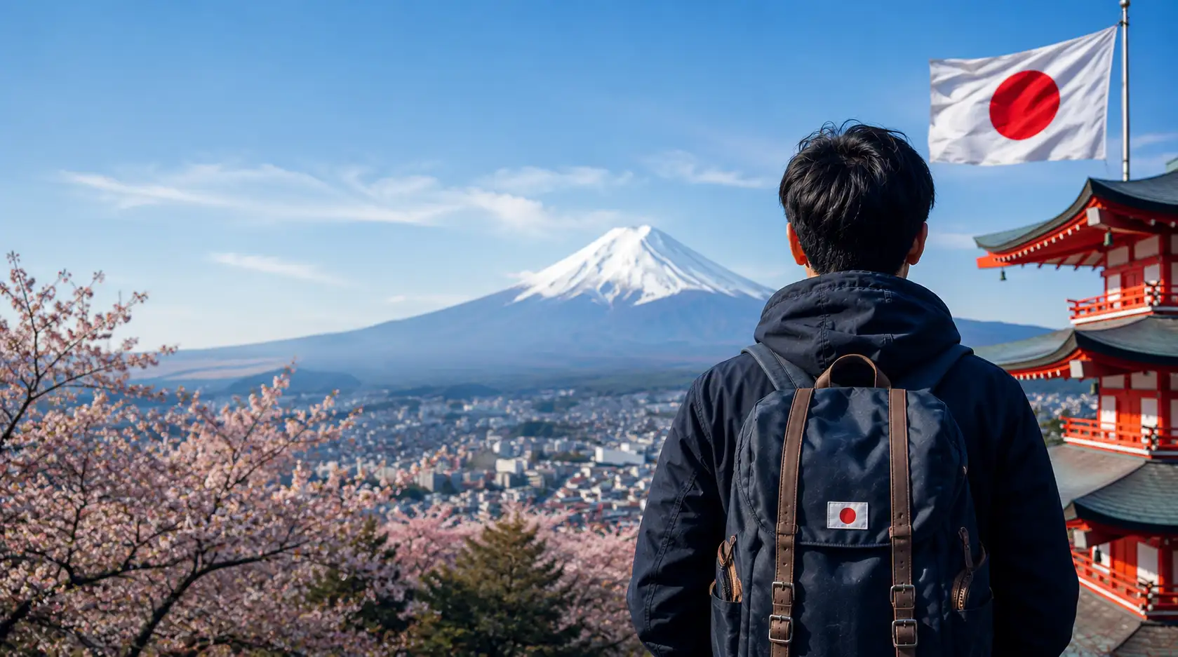 Brasileiro observando paisagem do Japão ao pesquisar sobre trabalhar no Japão em 2026