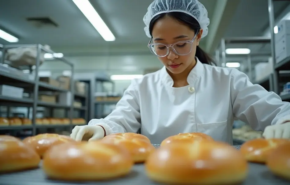 Trabalhadora nikkei na produção de pães para conveniências em Fuji, Shizuoka