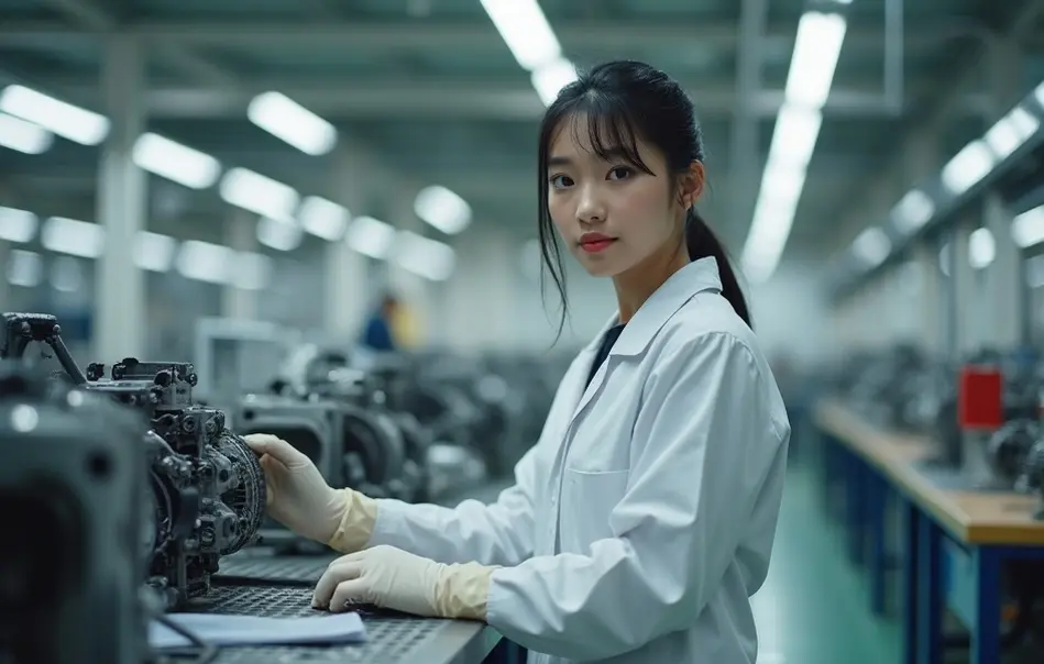 Trabalhadora brasileira em linha de montagem de autopeças em Ota, Gunma, Japão