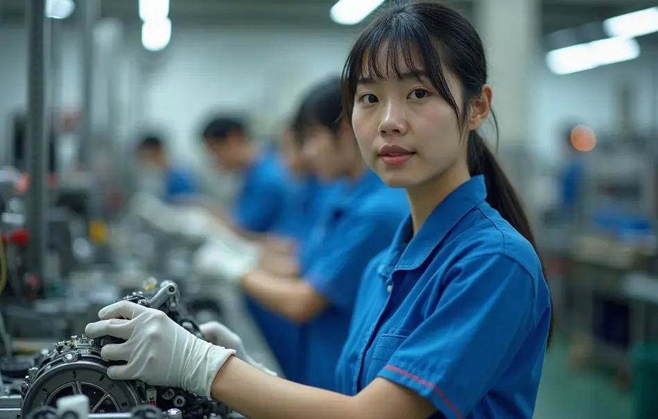 Trabalhadora em linha de montagem Suzuki na cidade de Kosai, província de Shizuoka