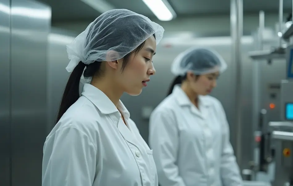 Trabalhadora nikkei em linha de produção de alimentos em Isesaki, província de Gunma, Japão