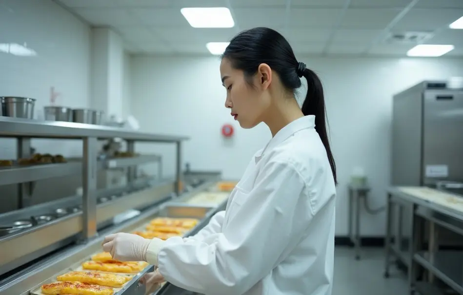 Mulher brasileira nikkei trabalhando em linha de produção alimentícia em Higashi Hiroshima, Hiroshima