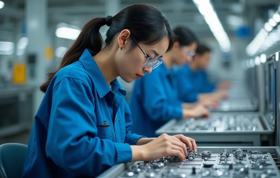 Mulher montando faróis automotivos em fábrica de autopeças em Isehara, Kanagawa
