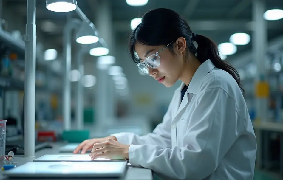 Montadora brasileira nikkei trabalhando em linha de montagem de luminárias LED em fábrica climatizada em Kanuma, Tochigi