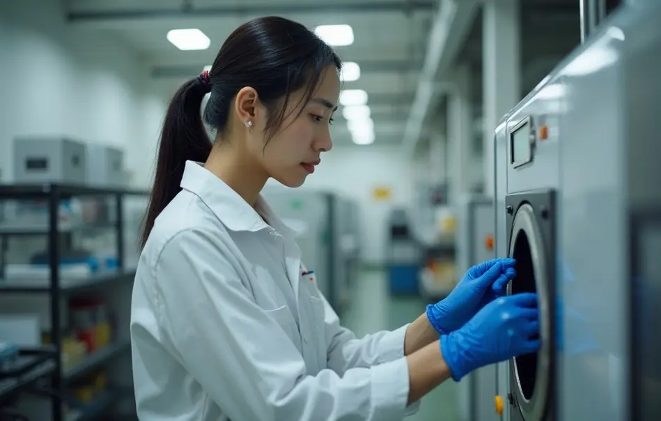 Operadora brasileira operando máquina de espumas automotivas em fábrica em Yukuhashi, Fukuoka