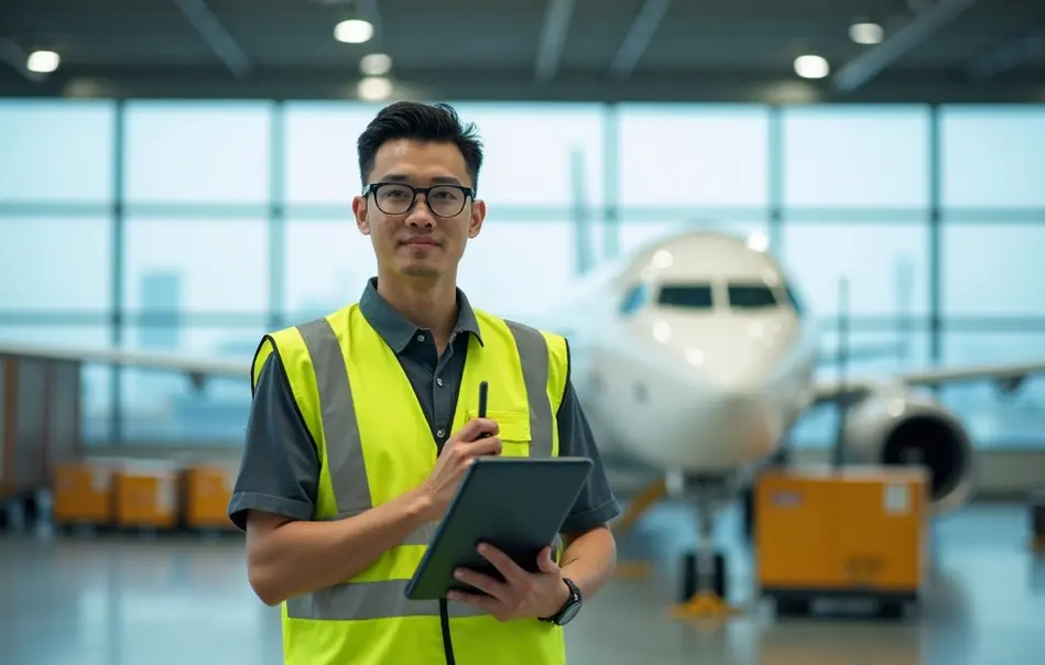 Profissional nikkei em operações de handling aeroportuário no Aeroporto de Haneda, Tóquio