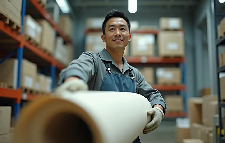 Trabalhador nikkei preparando matéria-prima em indústria de papel em Fujinomiya, Shizuoka