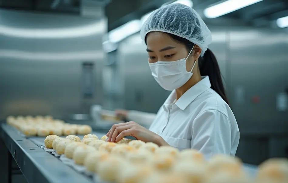 Trabalhadora nikkei inspeciona produção de alimentos em fábrica de conveniências em Saga