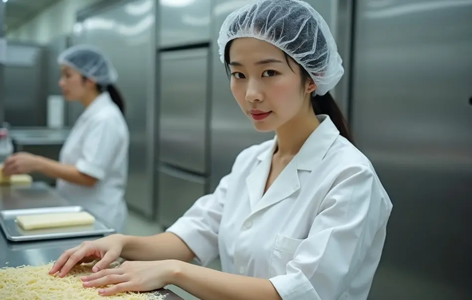 Trabalhadora na produção de soba e udon para conveniências em Kawagoe, Saitama