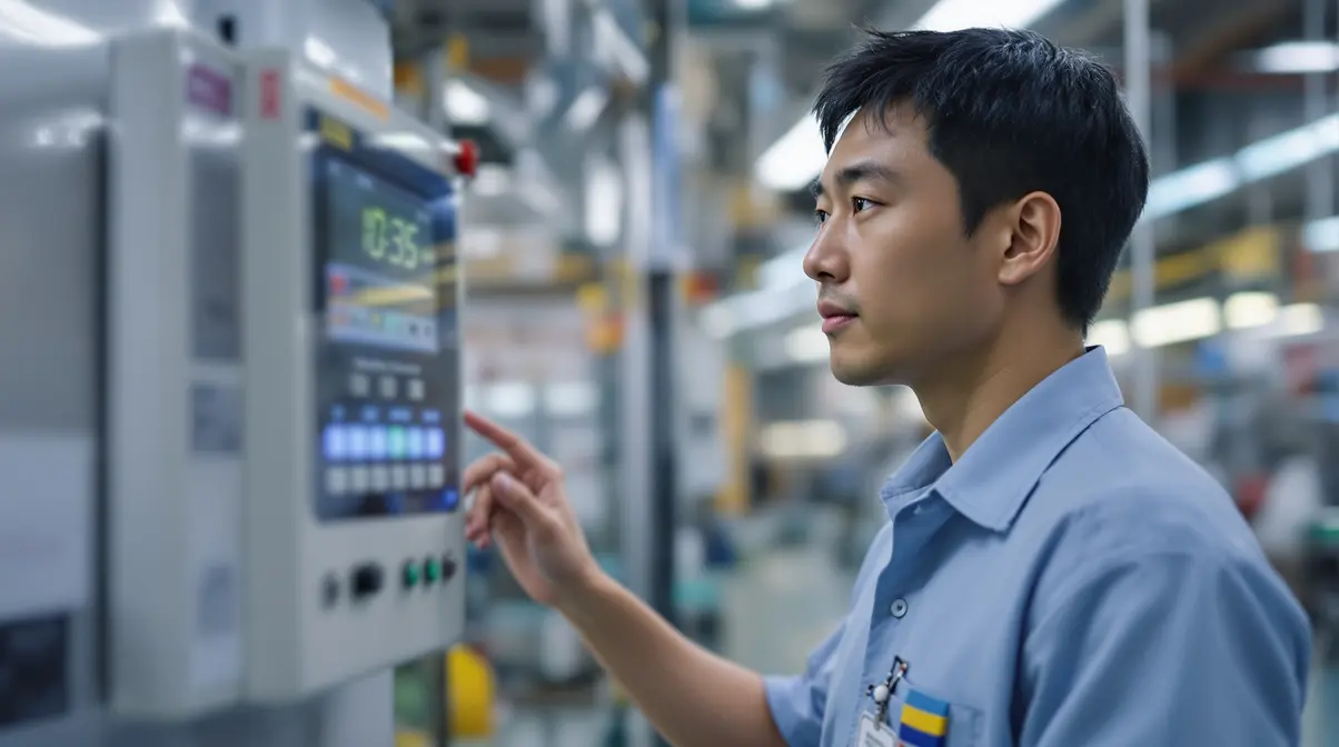 Trabalhador nikkei brasileiro confere controle de ponto em fábrica japonesa
